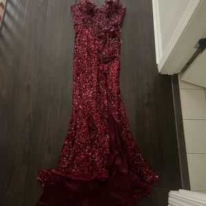 Elegant Burgundy Sequin Gown